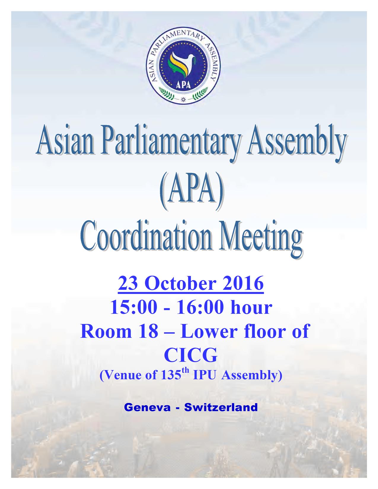  APA Cooperation and Coordination Committee meeting  At the side of  135th IPU Assembly